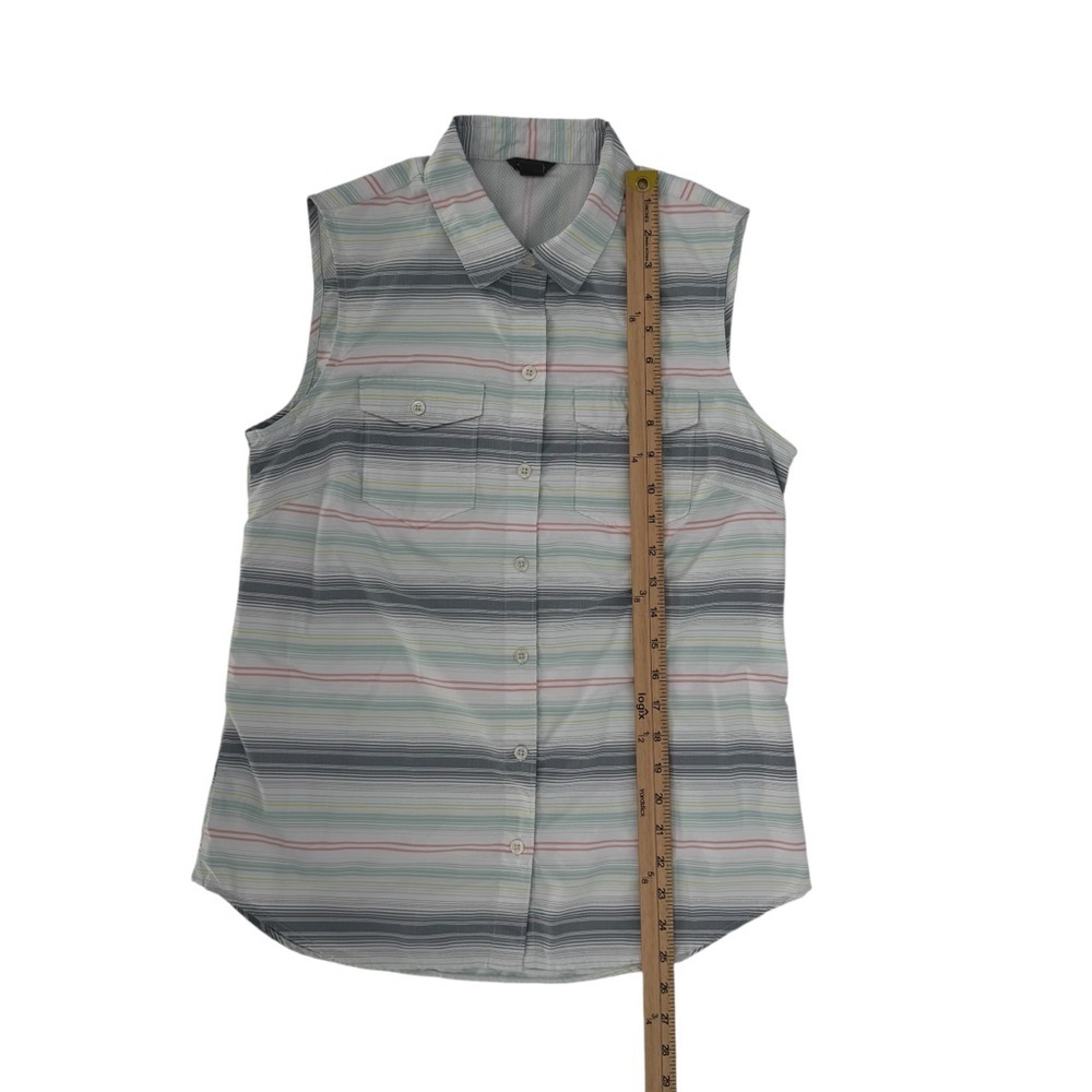 Eddie Bauer White Striped Button Down Chest Pockets Sleeveless Tech Shirt Small - Picture 4 of 10